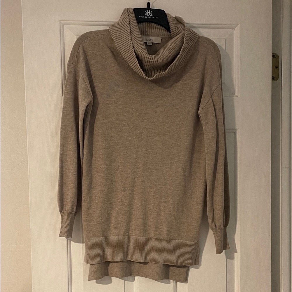 LOFT Taupe Cowl Neck Sweater